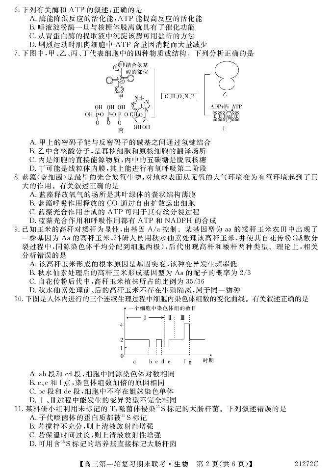 2021届青海省西宁市大通回族土族自治县高三上学期第一轮复习期末联考生物试题 PDF版02