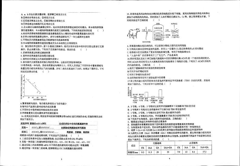 浙江省杭州市第二中学2022届高三上学期模拟考生物试题扫描版含答案02