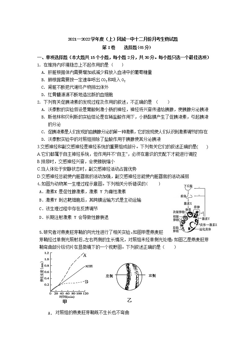 辽宁省凤城市第一中学2021-2022学年高二上学期12月月考生物试卷第1页