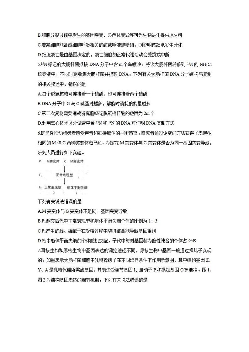 河北省唐山市2022届高三上学期开学摸底演练生物试题含答案02
