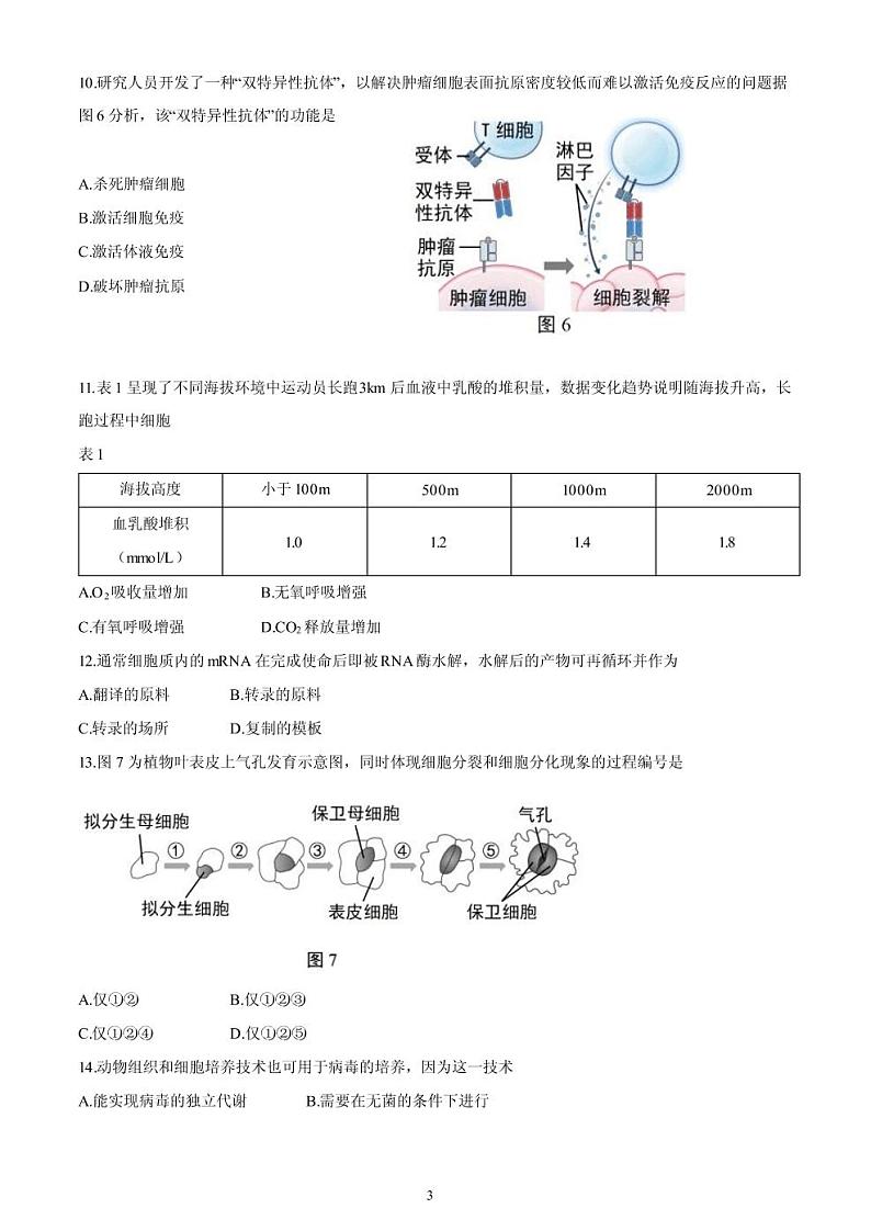 2021年上海市崇明县高三二模生物试卷及答案03