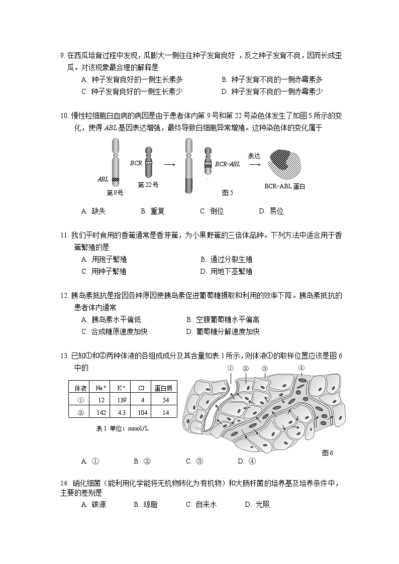 上海市杨浦区2021届高三上学期期末教学质量检测（一模）（12月）生物试题 Word版含答案03