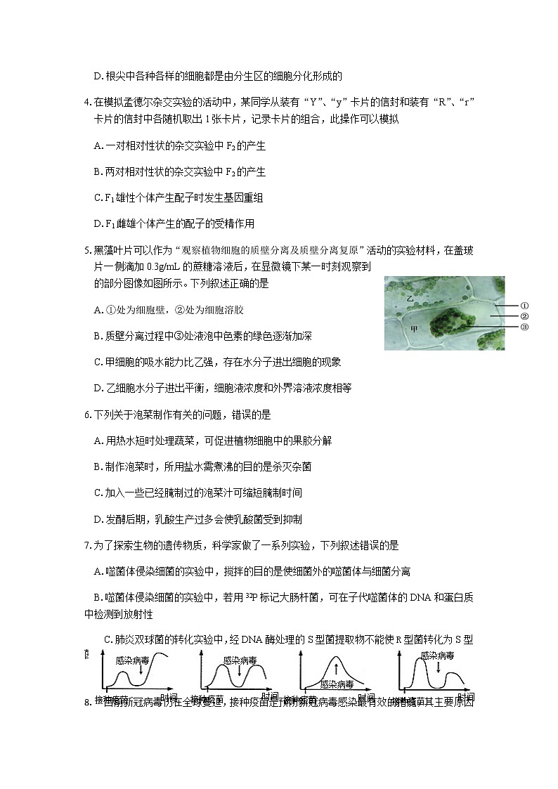 浙江省诸暨市海亮高级中学2022届高三上学期12月份选考模拟生物试题含答案02