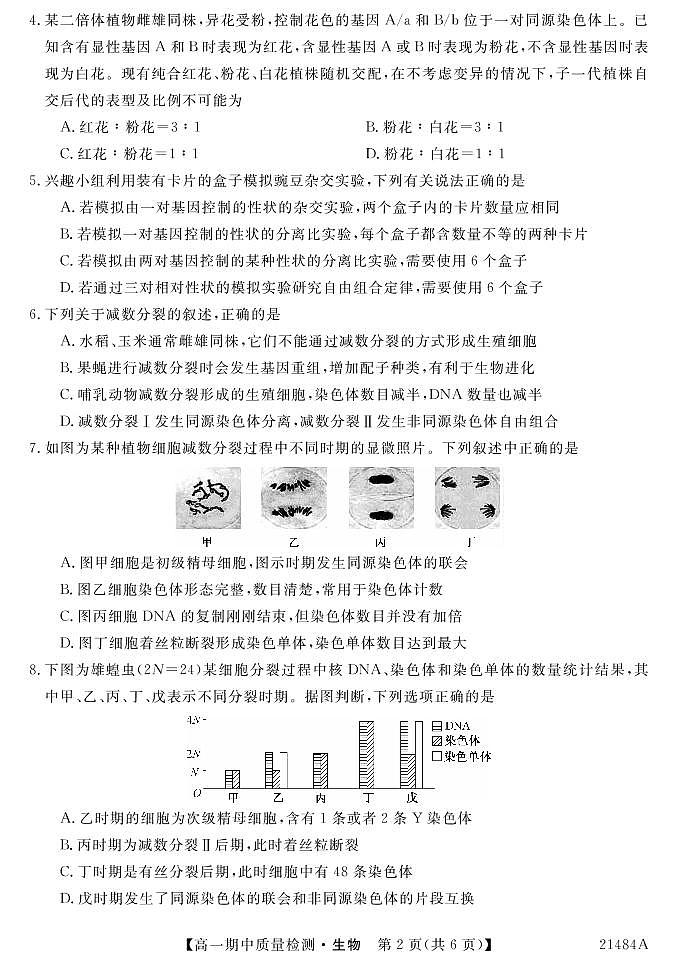 2020-2021学年河北省邯郸市九校高一下学期期中质量检测生物试卷（PDF版）02