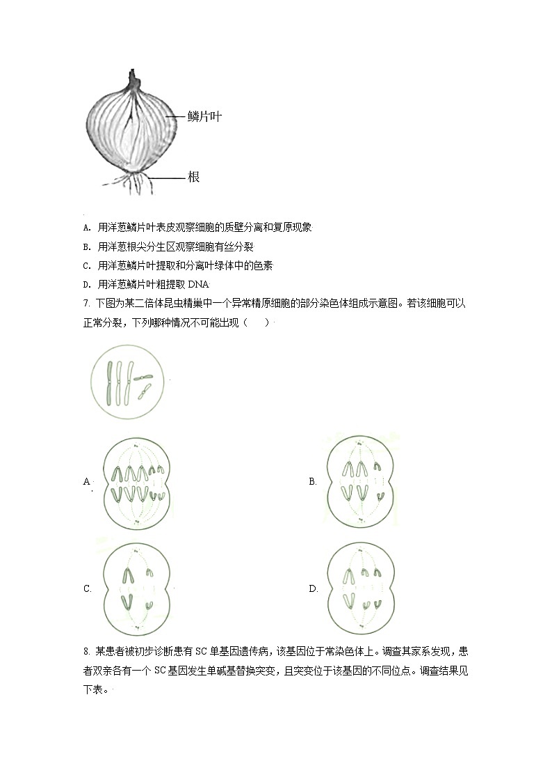 2021年新高考天津生物卷及答案解析（原卷+解析卷）02