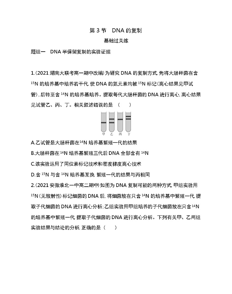 第3节　DNA的复制-2022版生物必修第二册人教版（2019） 同步练习 （Word含解析）第1页