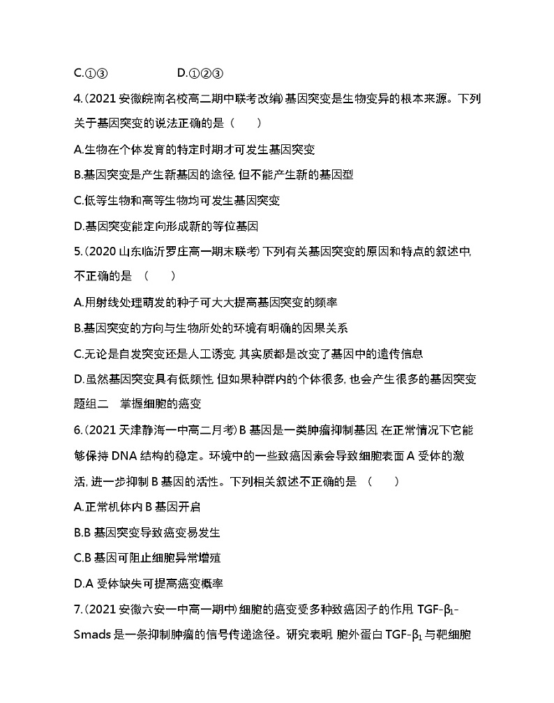 第1节　基因突变和基因重组-2022版生物必修第二册人教版（2019） 同步练习 （Word含解析）第2页