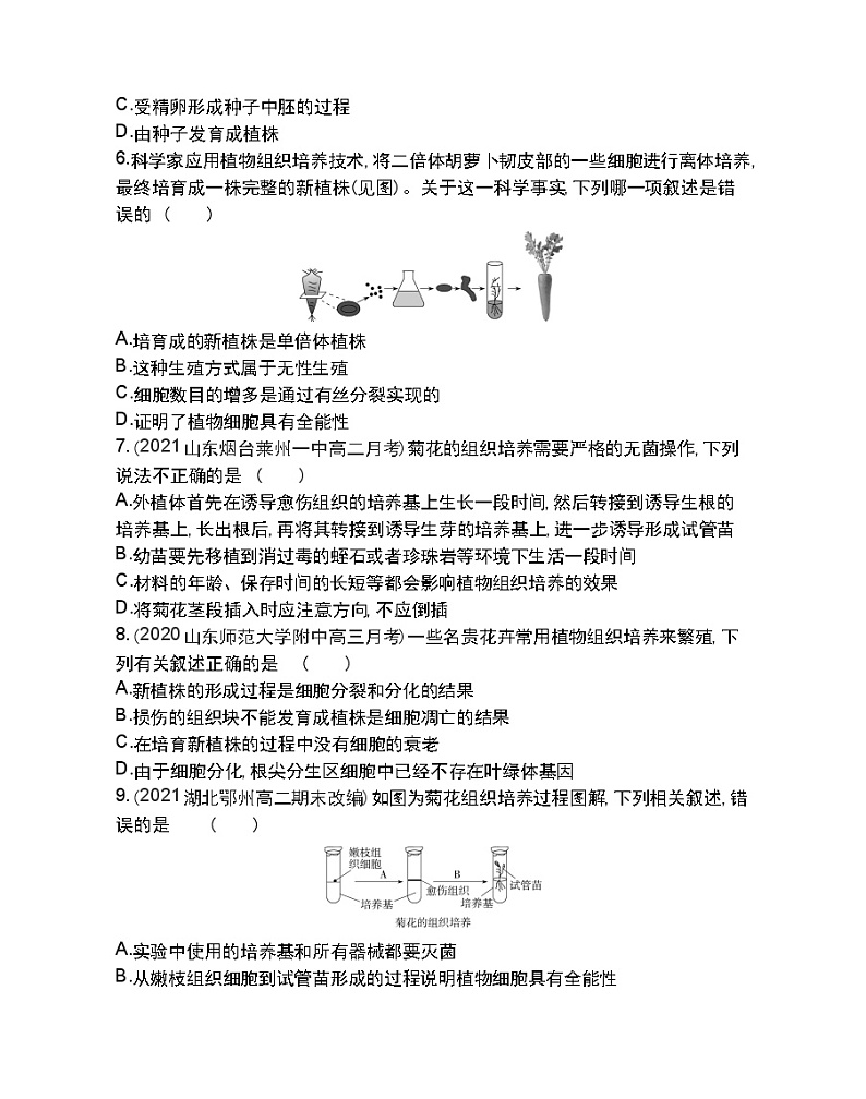 第1课时　植物细胞工程的基本技术-2022版生物选择性必修3人教版（2019） 同步练习 （Word含解析）02