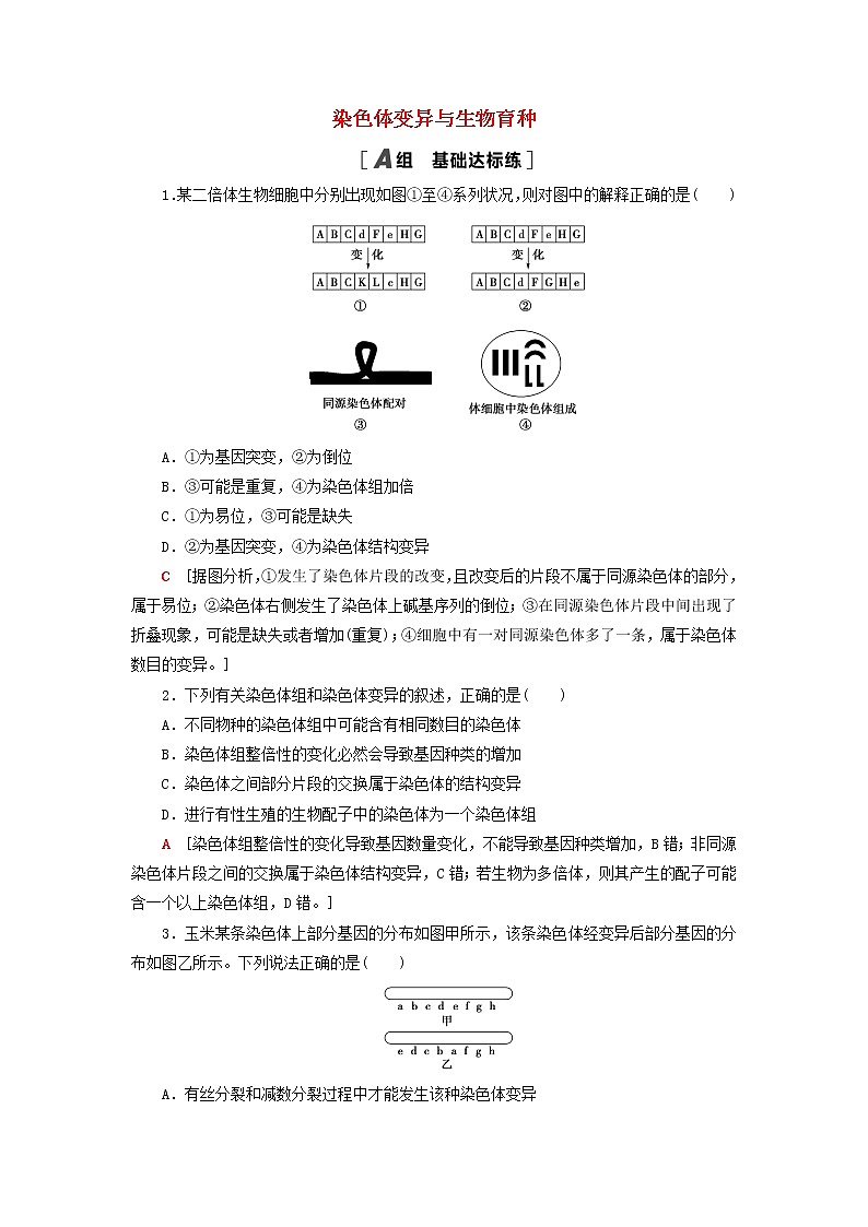 高考生物一轮复习课后集训22染色体变异与生物育种含解析第1页