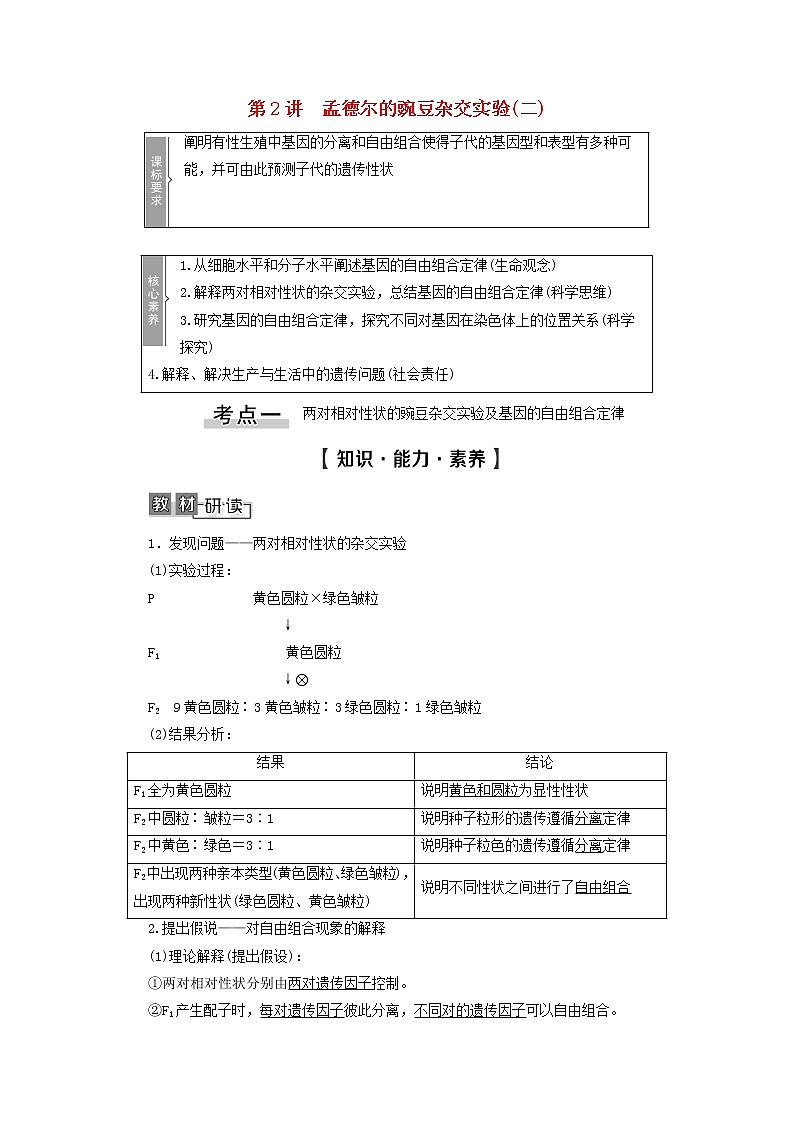 高考生物一轮复习第5单元遗传定律和伴性遗传第2讲孟德尔的豌豆杂交实验二学案第1页