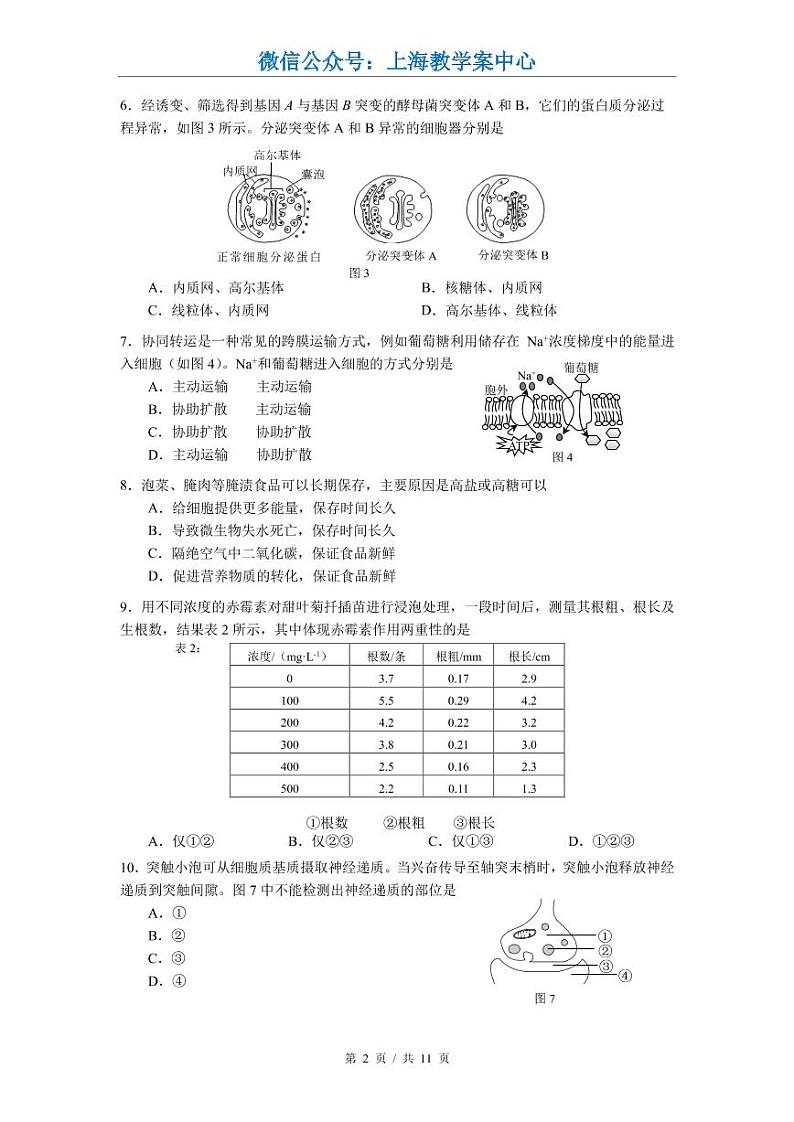 2022届宝山区高考生物一模 含答案练习题第2页