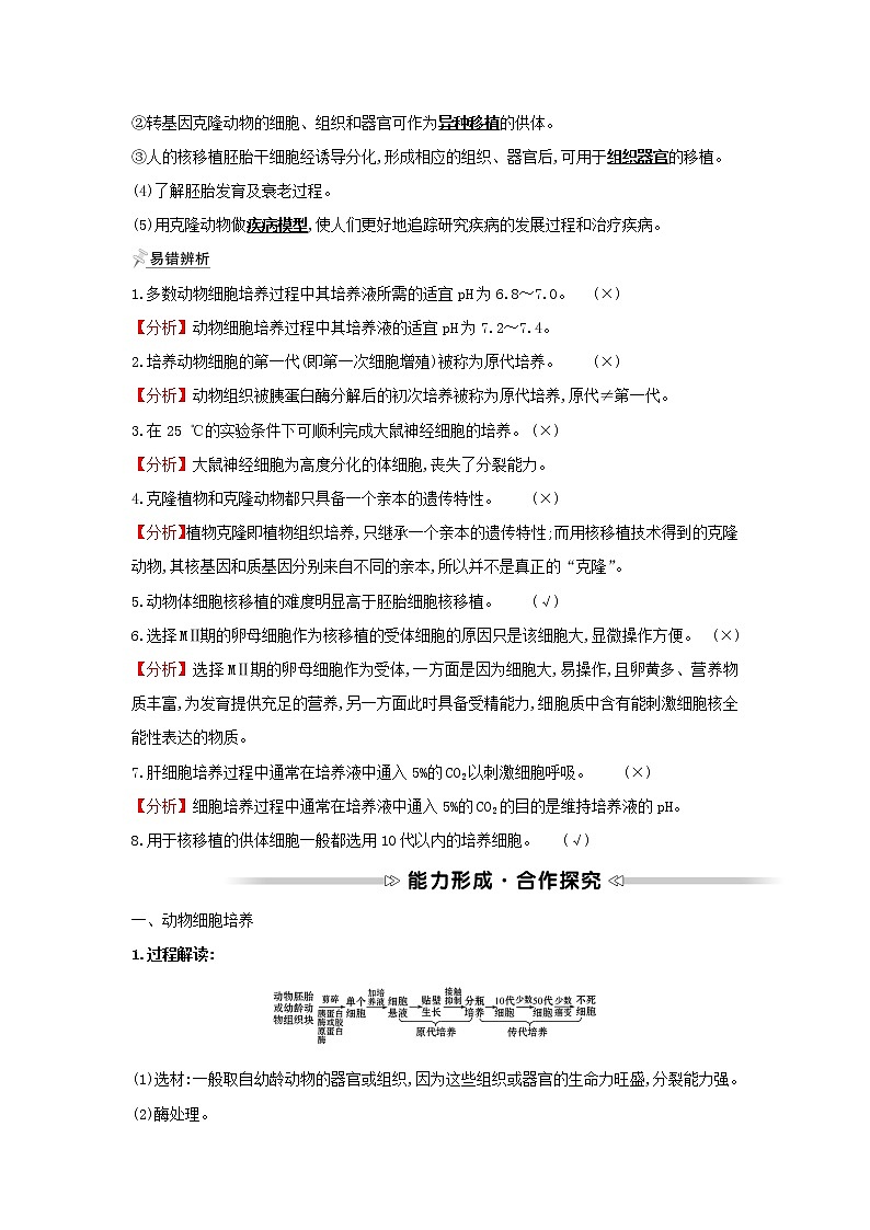 高中生物专题2细胞工程2.1动物细胞培养和核移植技术学案新人教版选修303