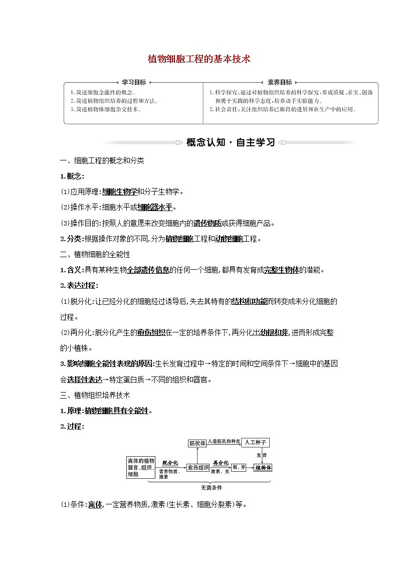 高中生物专题2细胞工程1.1植物细胞工程的基本技术学案新人教版选修3第1页
