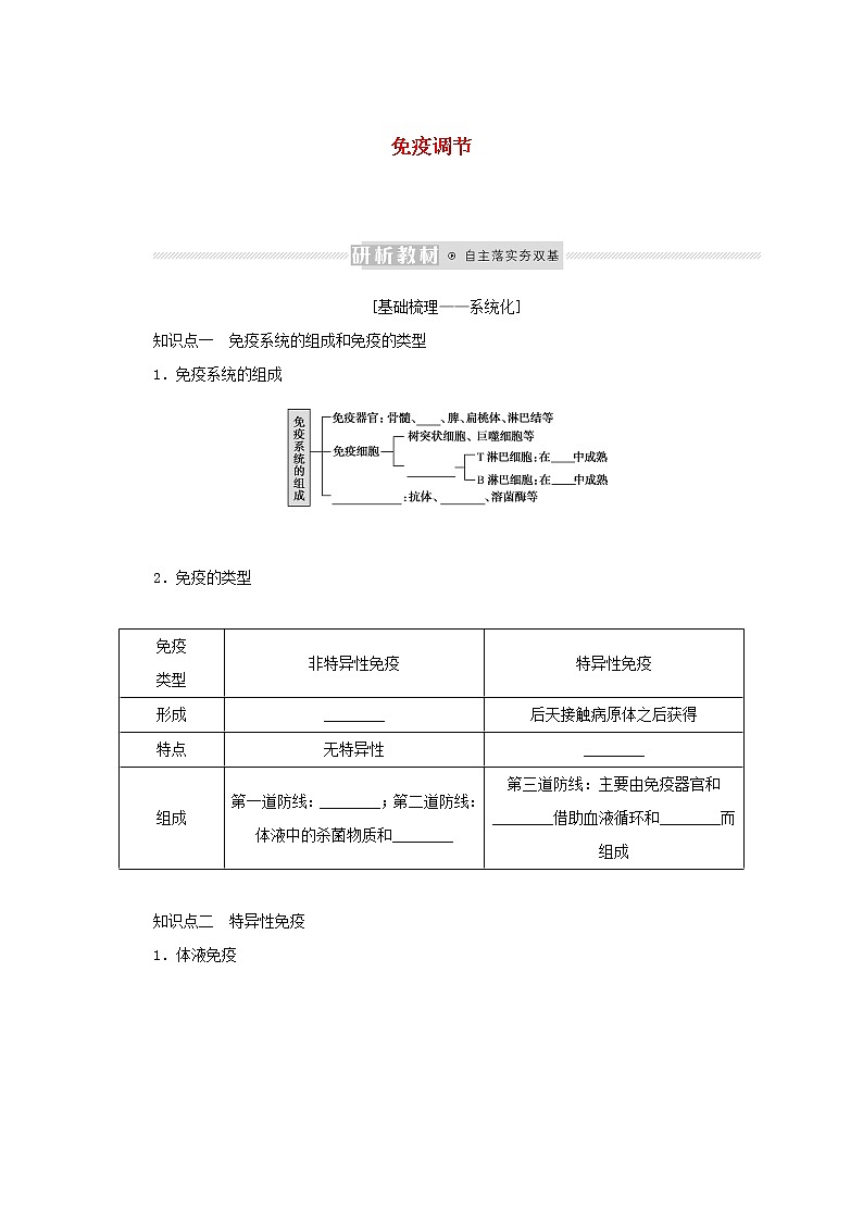 新教材高考生物一轮复习第一单元人和高等动物生命活动的调节4免疫调节课前学案选择性必修1第1页