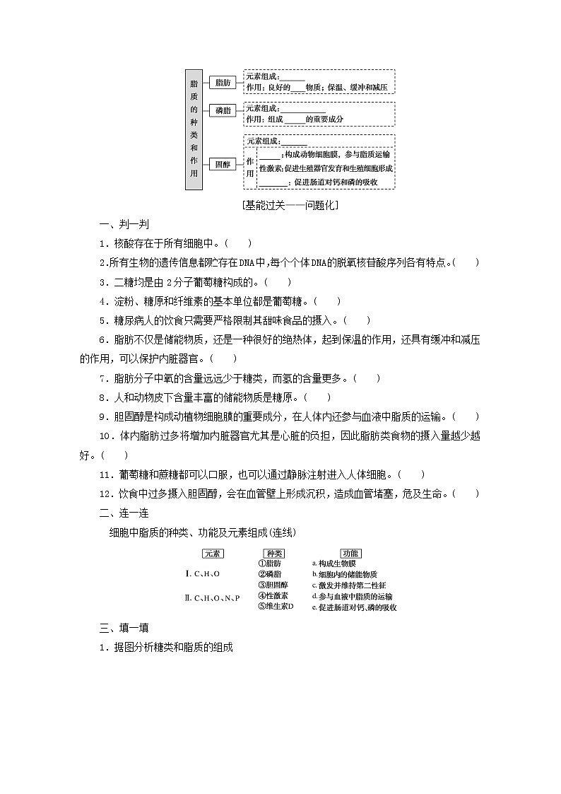 新教材高考生物一轮复习第一单元走近细胞及组成细胞的分子4核酸是遗传信息的携带者细胞中的糖类和脂质课前学案必修1第2页