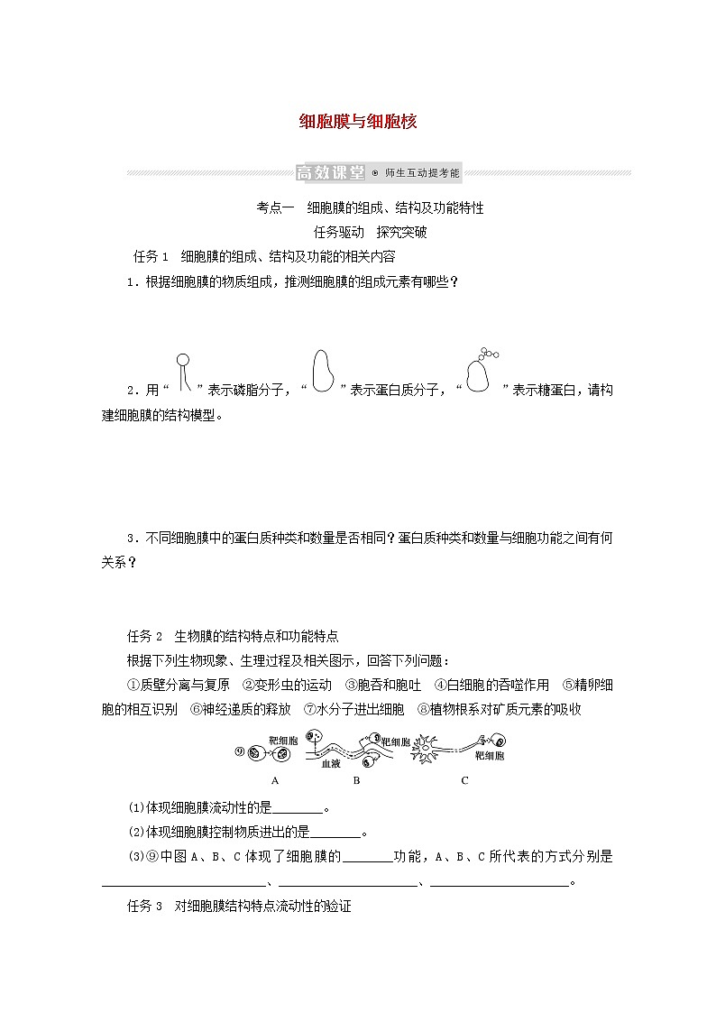 新教材高考生物一轮复习第二单元细胞的基本结构和物质运输功能1细胞膜与细胞核学案必修1第1页