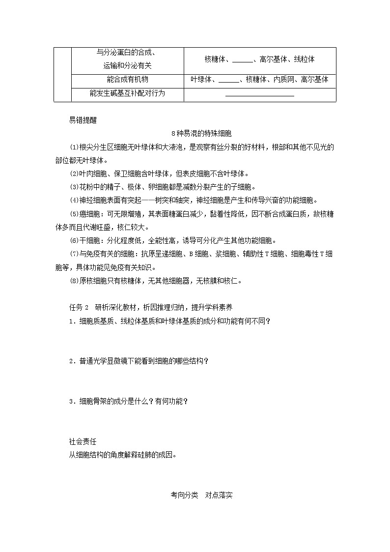 新教材高考生物一轮复习第二单元细胞的基本结构和物质运输功能2细胞器__系统的分工与合作学案必修1第2页