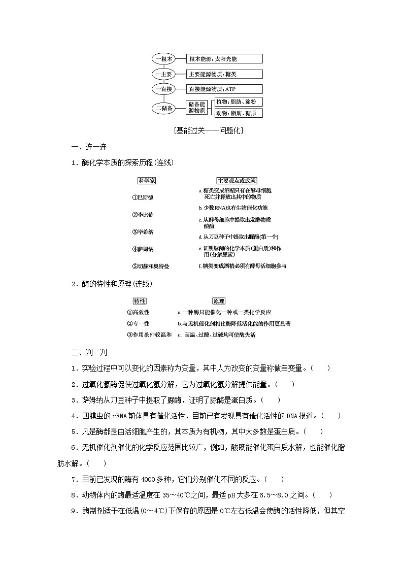 新教材高考生物一轮复习第三单元细胞的能量供应和利用1酶与ATP课前学案必修1第3页