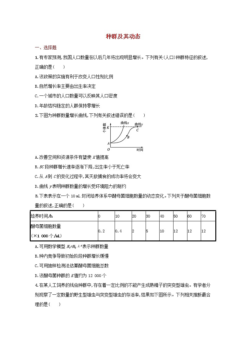 新教材高考生物一轮复习考点规范练29种群及其动态含解析新人教版第1页