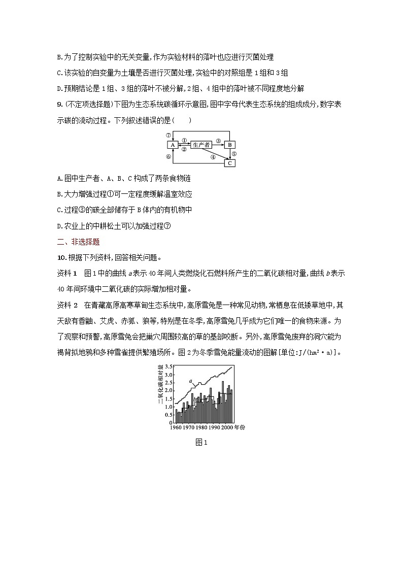 新教材高考生物一轮复习考点规范练32生态系统的物质循环信息传递和稳定性含解析新人教版第3页