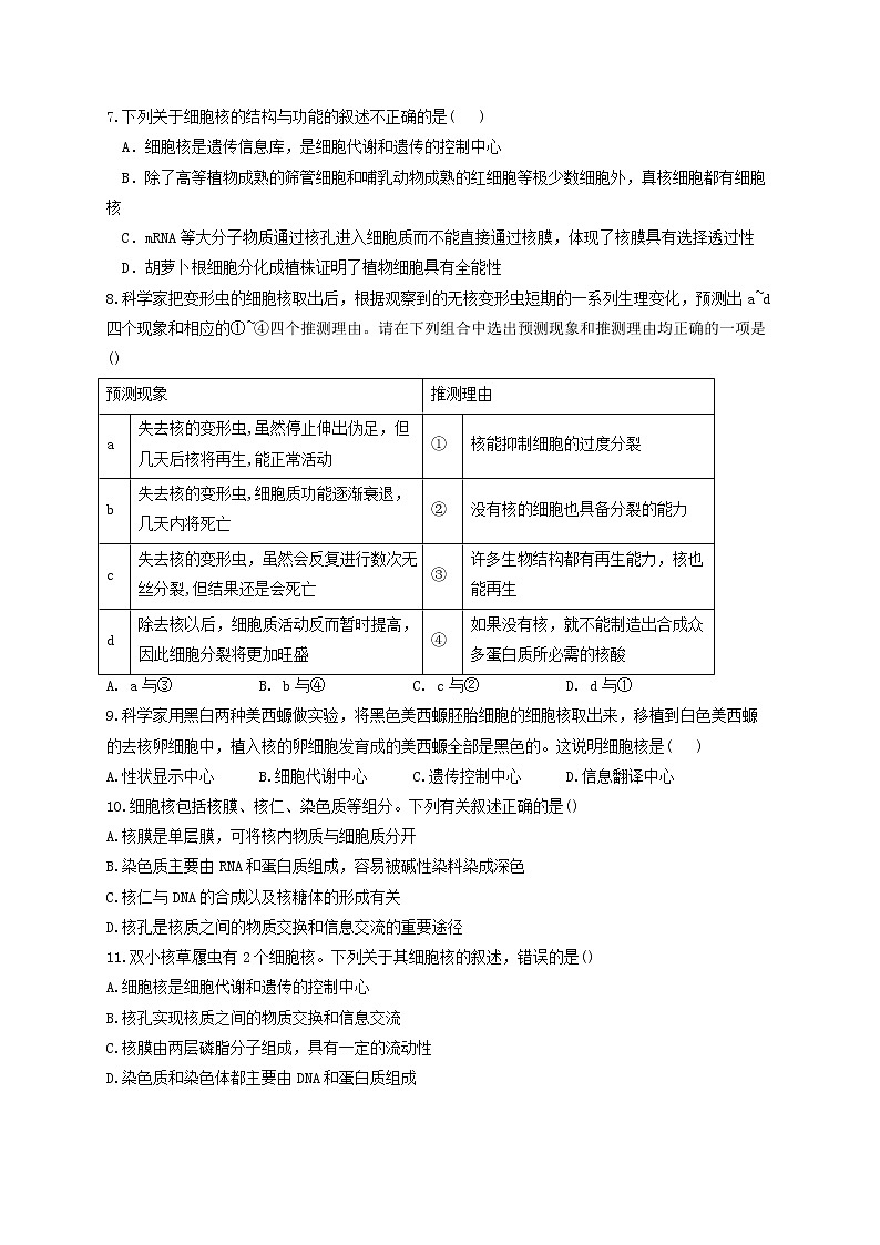 新教材高考生物一轮复习第二单元细胞的基本结构和物质的运输第04讲细胞膜和细胞核基础训练A卷含解析02