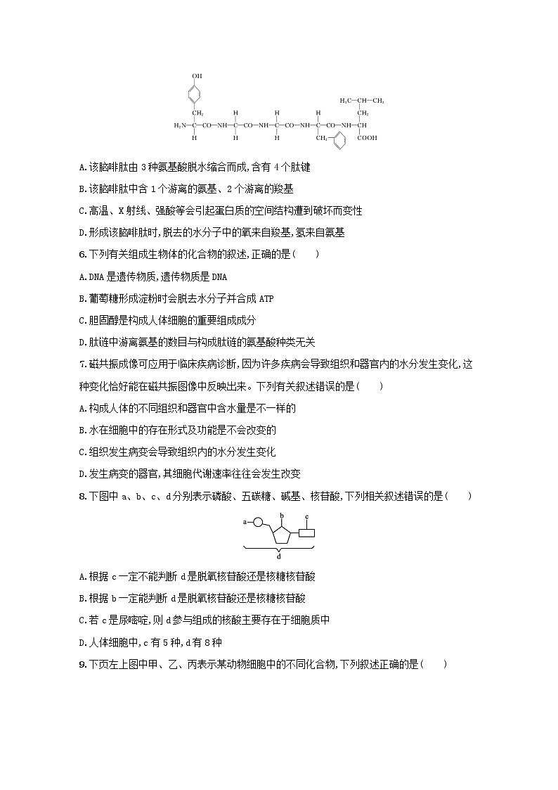新教材高考生物一轮复习单元目标检测卷一走近细胞组成细胞的分子含解析新人教版02