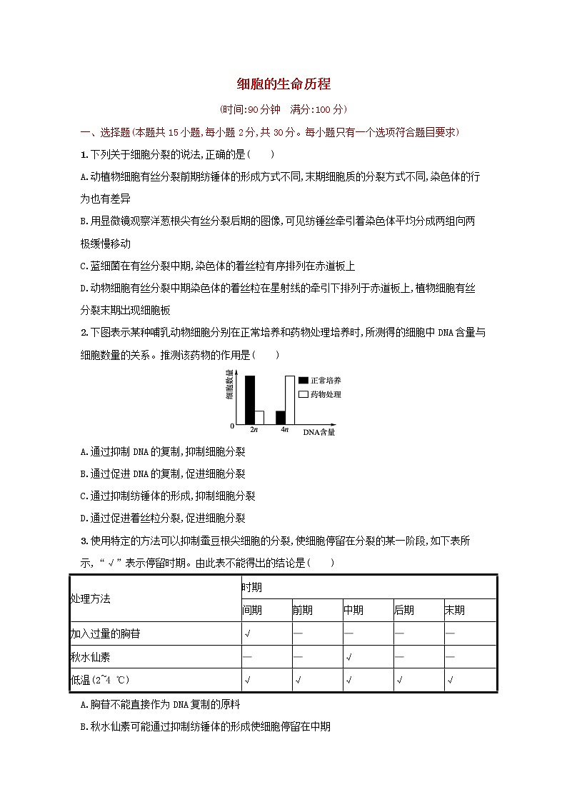 新教材高考生物一轮复习单元目标检测卷四细胞的生命历程含解析新人教版01
