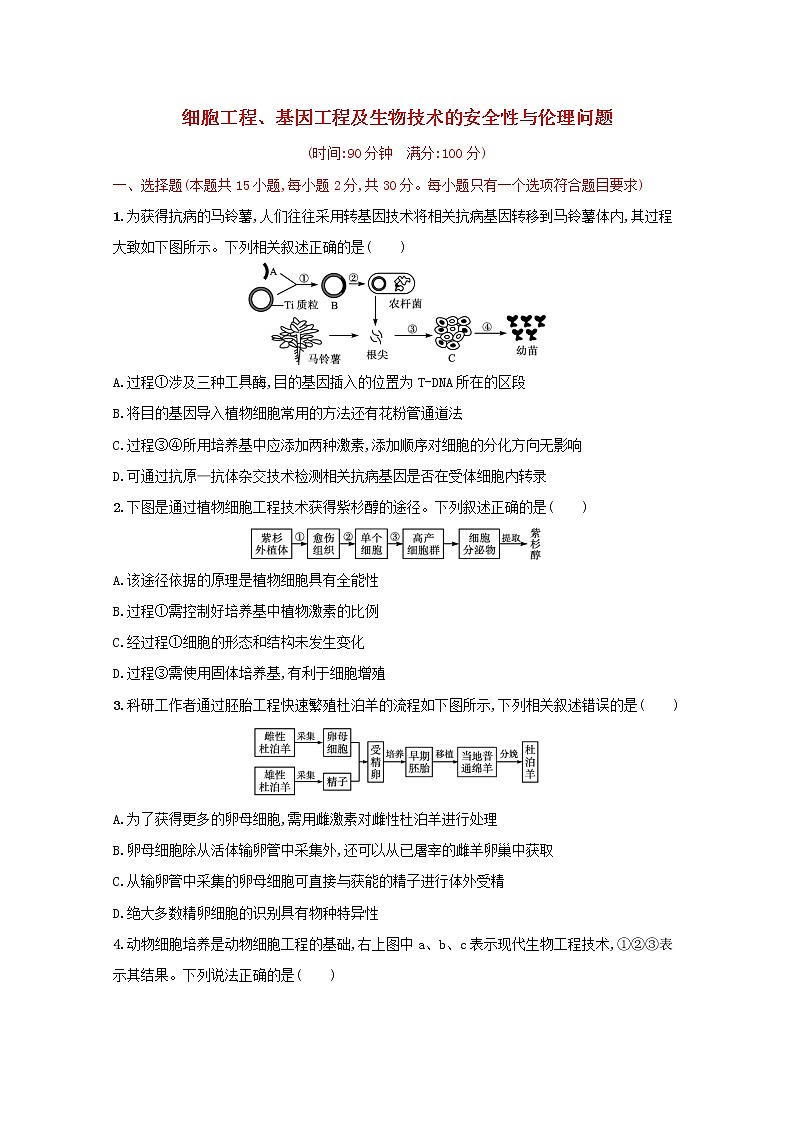 新教材高考生物一轮复习单元目标检测卷十一细胞工程基因工程及生物技术的安全性与伦理问题含解析新人教版01