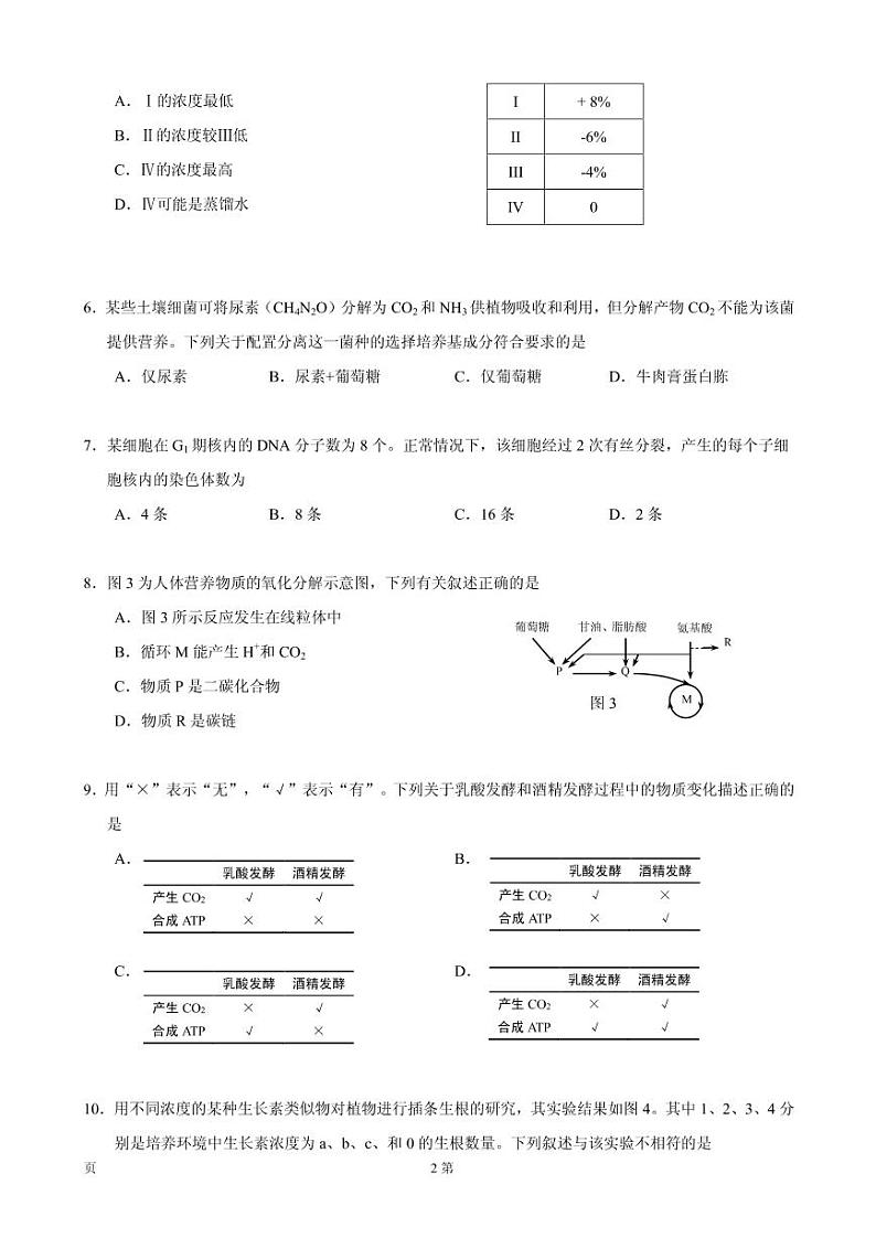 2020届上海市黄浦区高三上学期期末调研测试生物试题（PDF版）02