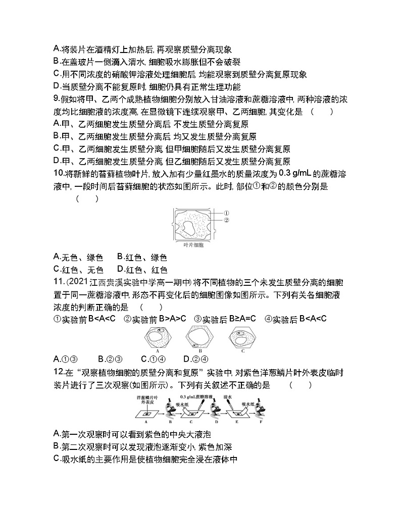 第1节物质跨膜运输的实例-2022版生物必修1 人教版（新课标） 同步练习 （Word含解析）03