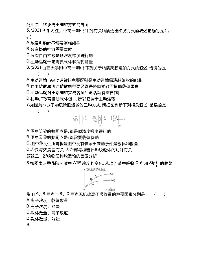 第3节物质跨膜运输的方式-2022版生物必修1 人教版（新课标） 同步练习 （Word含解析）第2页