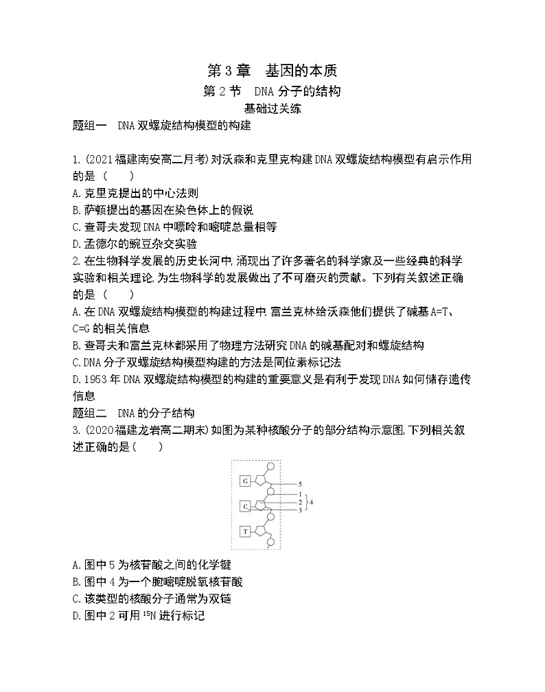 第2节DNA分子的结构-2022版生物必修2 人教版（新课标） 同步练习 （Word含解析）第1页