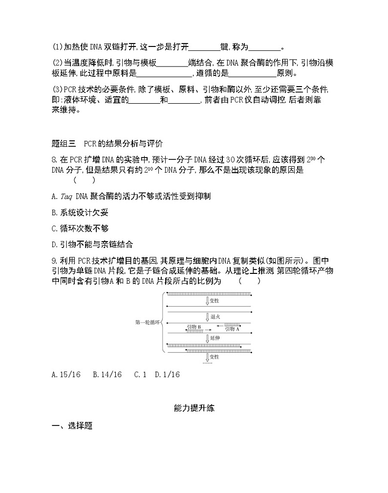 课题2 多聚酶链式反应扩增DNA片段-2022版生物选修1 人教版（新课标） 同步练习 （Word含解析）03