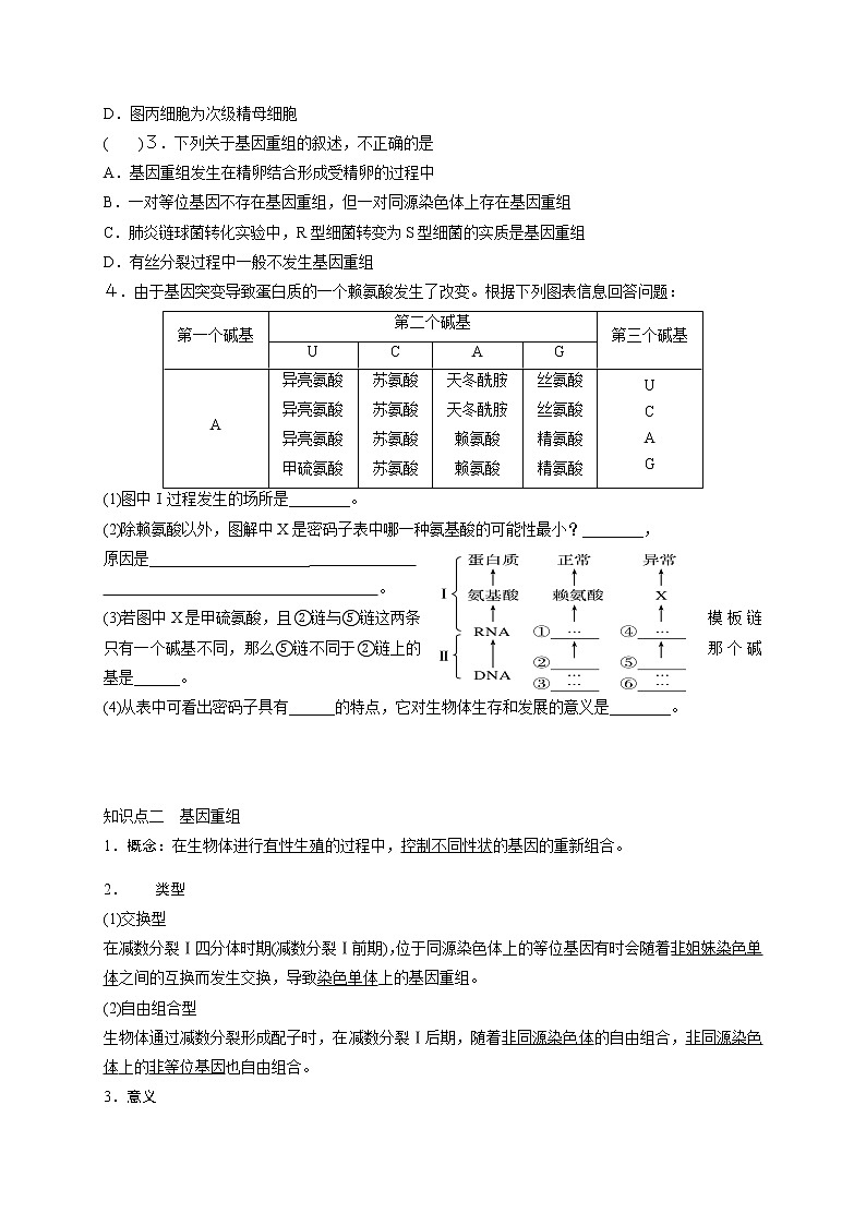 5.1 基因突变与基因重组02 导学案【新教材】2020-2021学年高一生物人教版（2019）必修二第3页