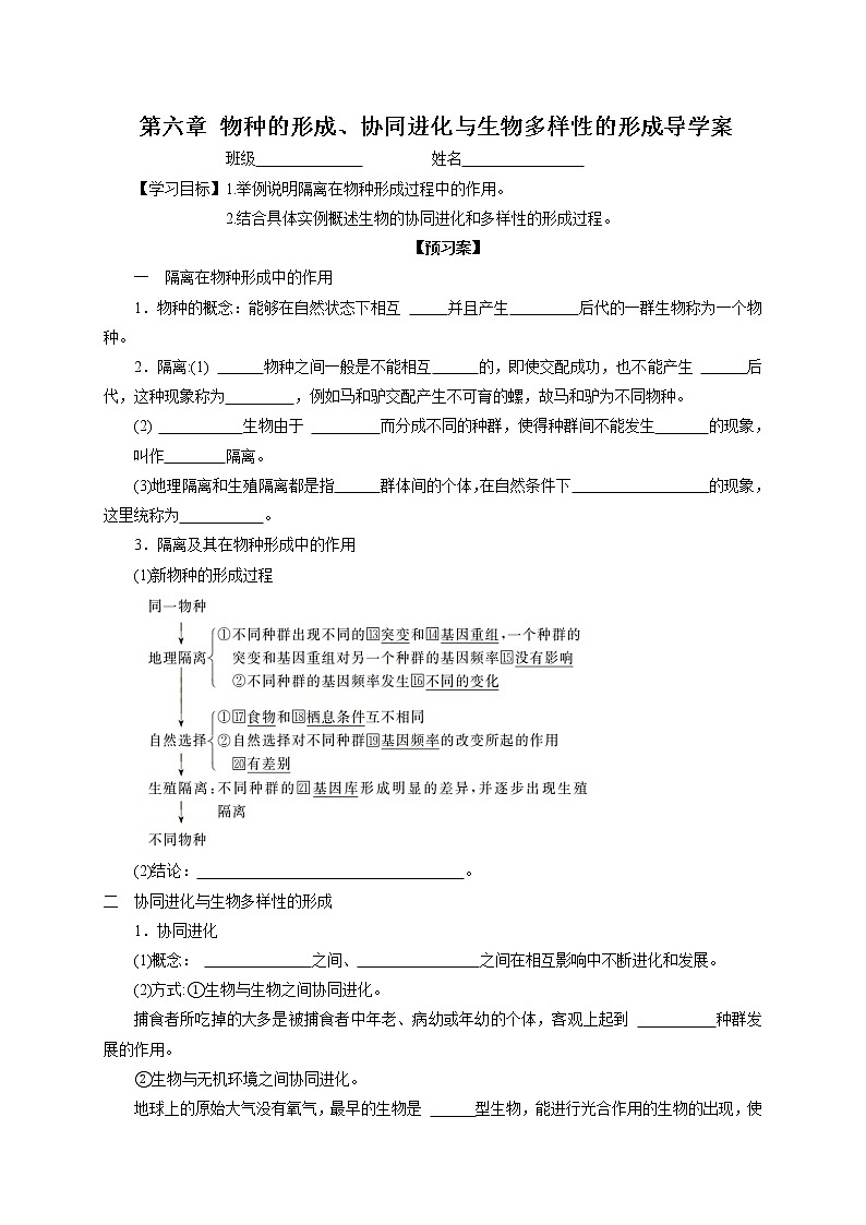 6.3 6.4 隔离、协同进化与生物样性的形成 导学案【新教材】2020-2021学年高一生物人教版（2019）必修二01