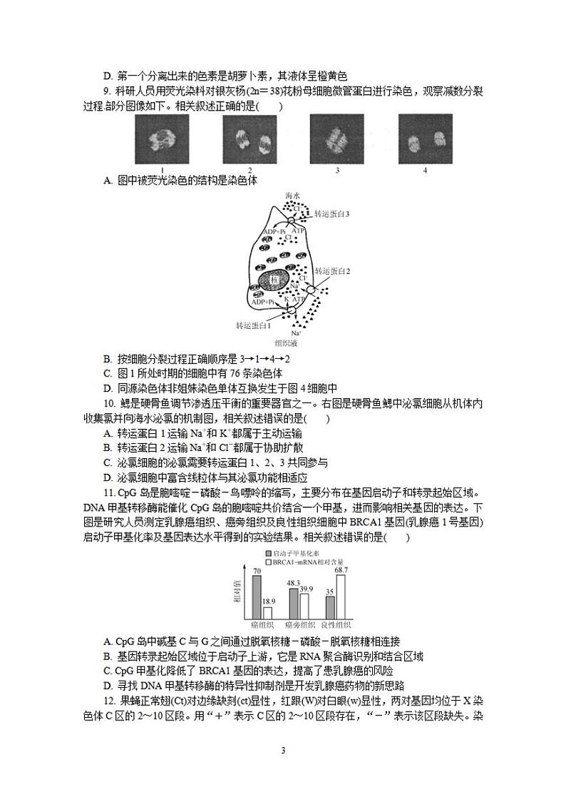 江苏省南通、徐州、宿迁、淮安、泰州、镇江六市2021届高三下学期第一次模拟考试生物试题含答案03