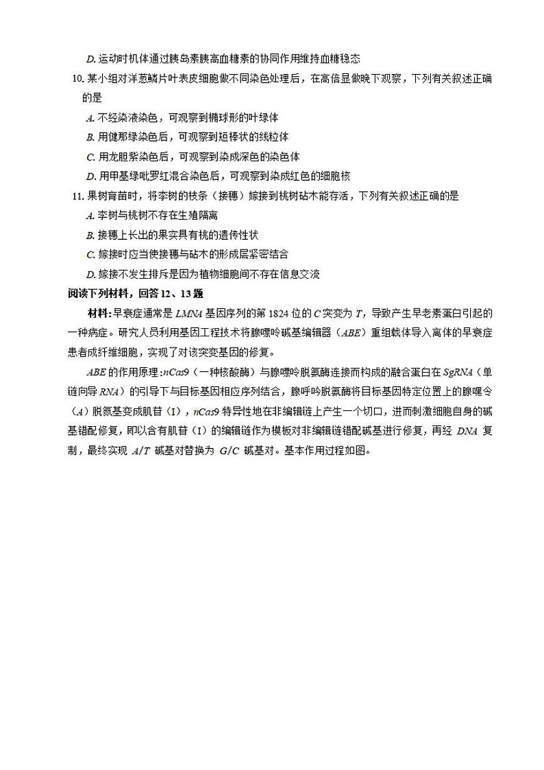 福建省泉州市2021届高三下学期毕业班3月质量监测（一模）生物试题无答案第3页