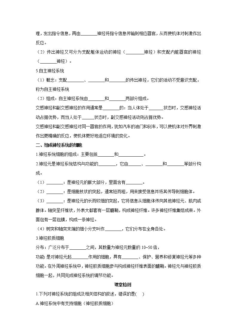 2.1神经调节的结构基础 学案【新教材】人教版（2019）高中生物选择性必修一第2页