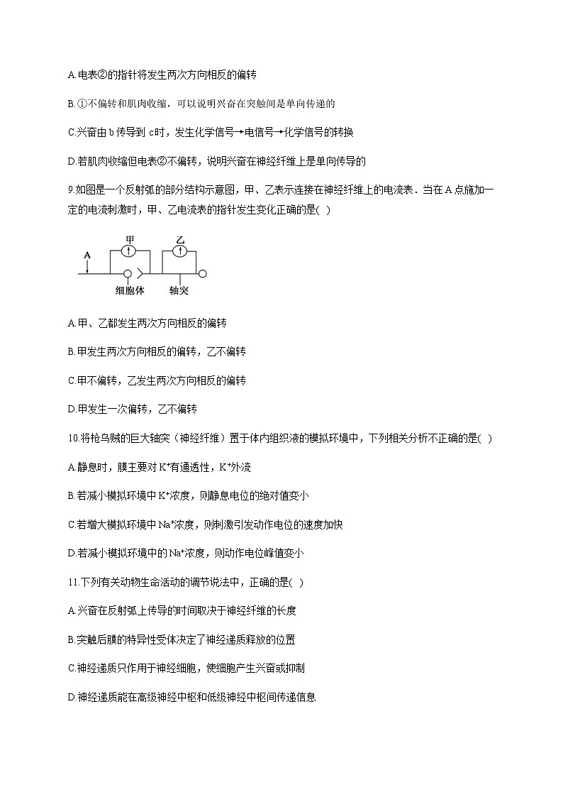 2.3 神经冲动的产生和传导（基础训练） 同步练习【新教材】人教版（2019）高中生物选择性必修一03