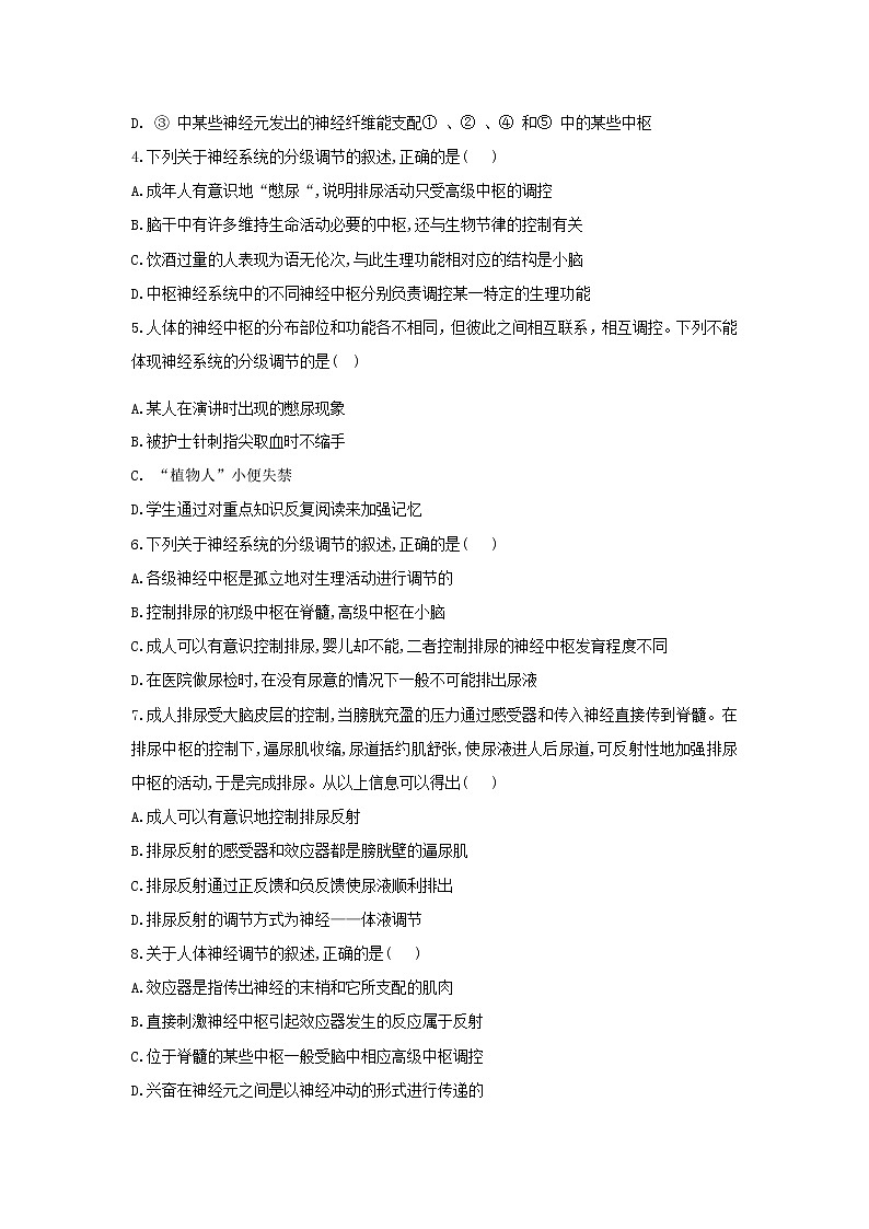 2.4神经系统的分级调节 学案【新教材】人教版（2019）高中生物选择性必修一第3页