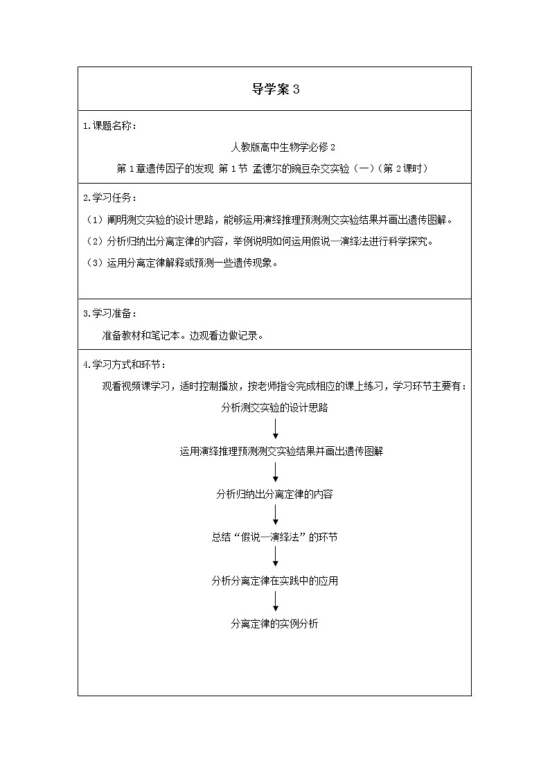高一生物学(人教版2019)必修二 孟德尔的豌豆杂交实验(一)（2） 课件+教案+导学案+学习任务单+同步练习含答案01