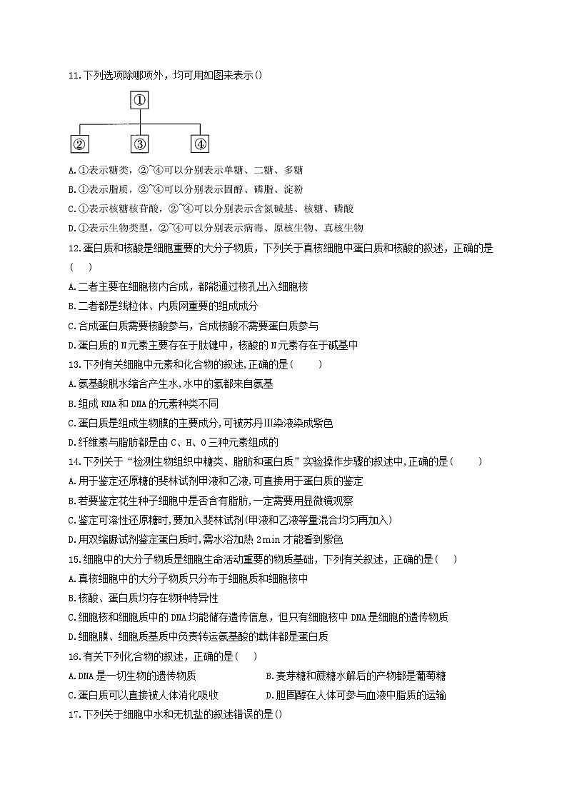 新教材高考生物一轮复习第一单元细胞的概述及分子组成单元检测题能力提升A卷含解析第3页