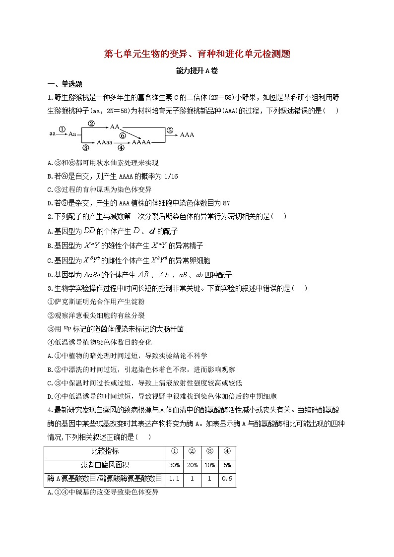 新教材高考生物一轮复习第七单元生物的变异育种和进化单元检测题能力提升A卷含解析第1页
