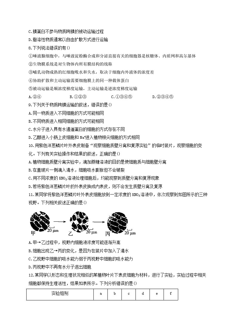 新教材高考生物一轮复习第二单元细胞的基本结构和物质的运输第06讲细胞的物质输入和输出能力提升B卷含解析02