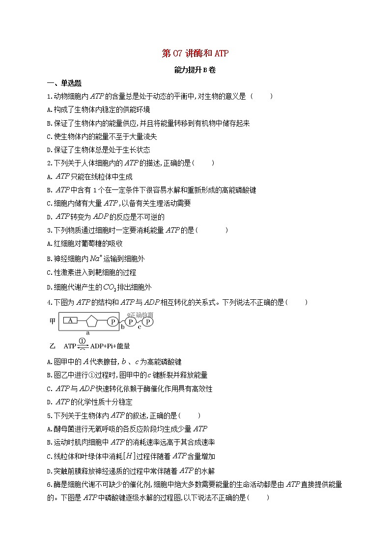 新教材高考生物一轮复习第三单元细胞的能量供应和利用第07讲酶和ATP第2课时能力提升B卷含解析第1页
