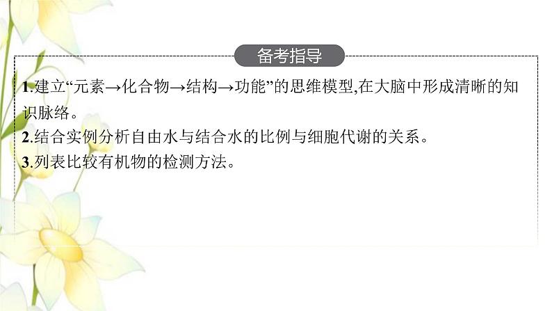 新教材高考生物一轮复习第一单元走近细胞组成细胞的分子第2讲细胞中的元素和化合物细胞中的无机物课件新人教版03