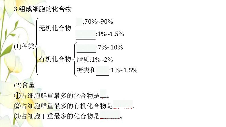 新教材高考生物一轮复习第一单元走近细胞组成细胞的分子第2讲细胞中的元素和化合物细胞中的无机物课件新人教版08