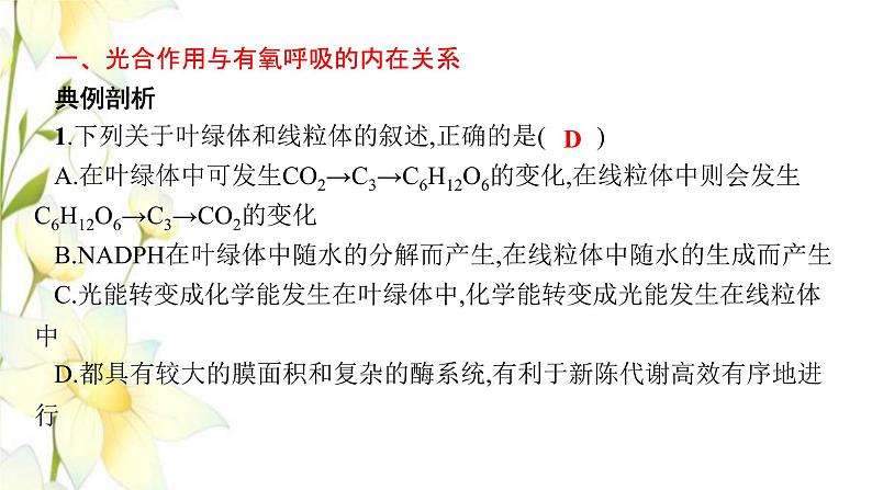 新教材高考生物一轮复习第三单元细胞的能量供应和利用能力素养提升课2光合作用与细胞呼吸的综合分析及应用课件新人教版02