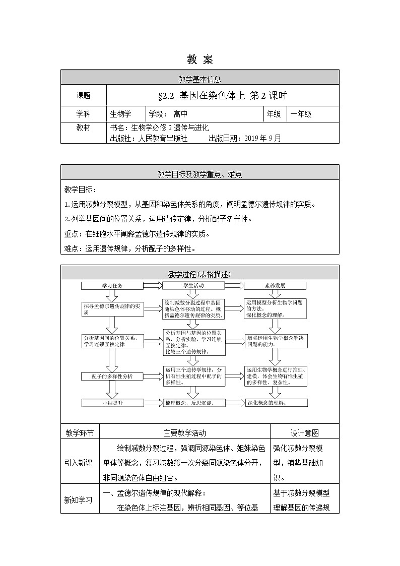 高一生物学(人教版2019)必修二 基因在染色体上（2)课件+教案+导学案+学习任务单+同步练习含答案01