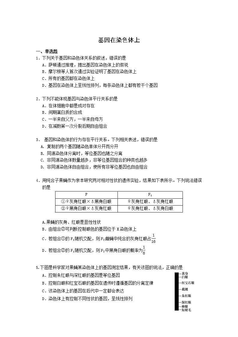 高一生物学(人教版2019)必修二 基因在染色体上（1)课件+教案+导学案+学习任务单+同步练习含答案01